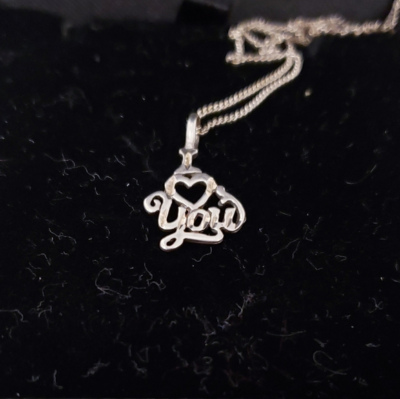 Sterling Silver I Love You Charm Pendant & Curb Chain 17" - Picture 2 of 6